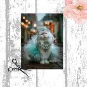 Decoupage White Feline Cat Teal Tutu Walking 薄葉紙