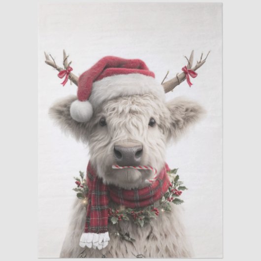 Decoupage White Highland Calf Antlers Candy Cane  薄葉紙 (正面)