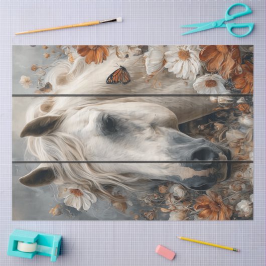 Decoupage White Horse Plank Wall Whispers Meadow 薄葉紙 (クラフト)