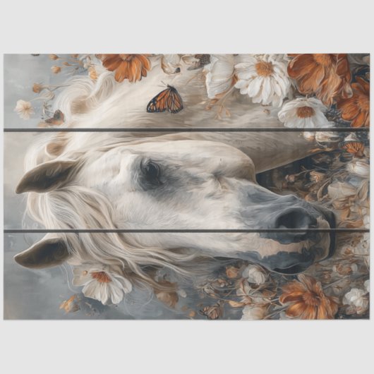 Decoupage White Horse Plank Wall Whispers Meadow 薄葉紙 (正面)