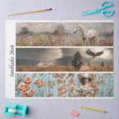 Decoupage White Horse Wildflower Woman Portrait  薄葉紙 (クラフト)