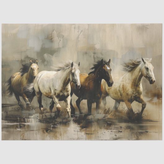 Decoupage Wild Painterly Horses Running  薄葉紙 (正面)