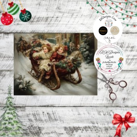 Decoupage Winter Scene Children in Sleight 薄葉紙