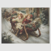 Decoupage Winter Scene Children in Sleight 薄葉紙 (正面)