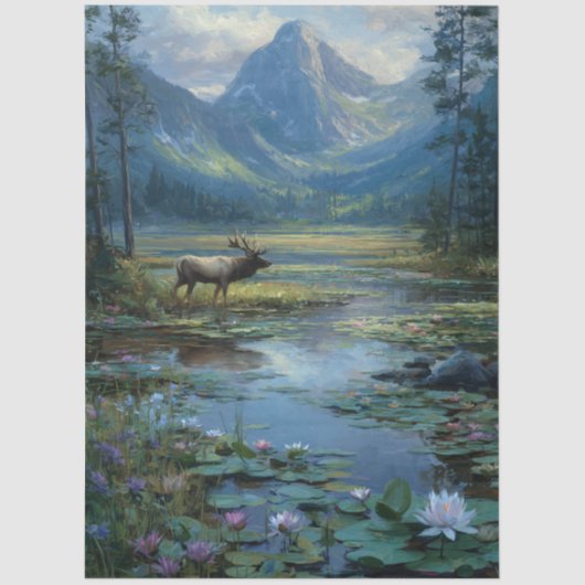 Decoupage Winter Scene Elk Hunting  薄葉紙 (正面)