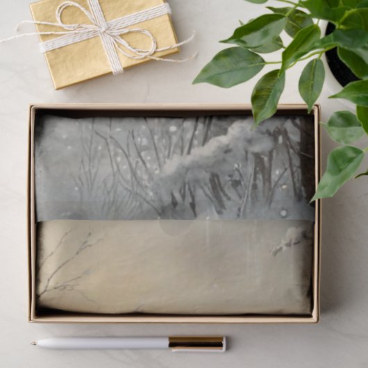 Decoupage Winter Scene Red Barn Cardinal Snow  薄葉紙 (ギフト)