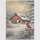 Decoupage Winter Scene Red Barn Cardinal Snow 薄葉紙 (正面)
