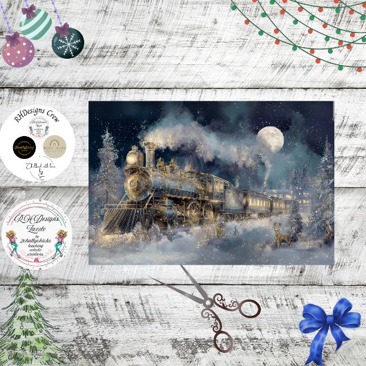 Decoupage Winter Steam Train Engine Christmas  薄葉紙