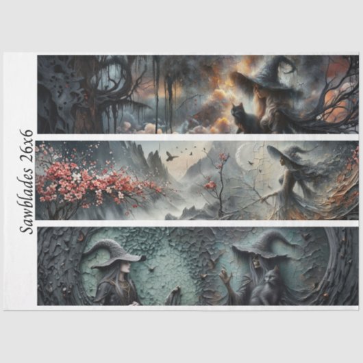 Decoupage Witch Cat Moon Cherry Blossom Handsaw  薄葉紙 (正面)