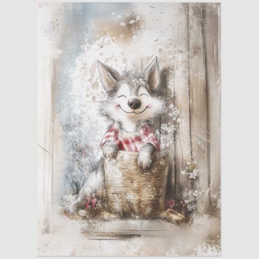 Decoupage Wolf Character Story Book in Forest 薄葉紙 (正面)