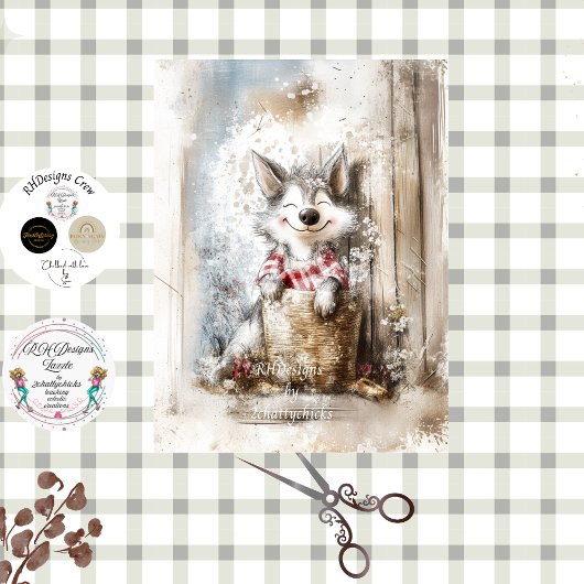 Decoupage Wolf Character Story Book in Forest 薄葉紙