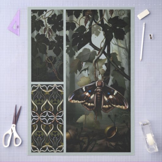 Decoupage Woodland Moth Illustration 薄葉紙 (クラフト)