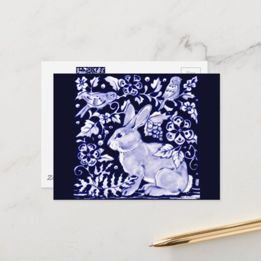 Dedhamブルーラビットクラシックデザイン ポストカード (正面/裏面インサイチュ)