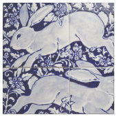 Dedham Blue & White Rabbit Tile Designerファブリック ファブリック (クローズアップ)