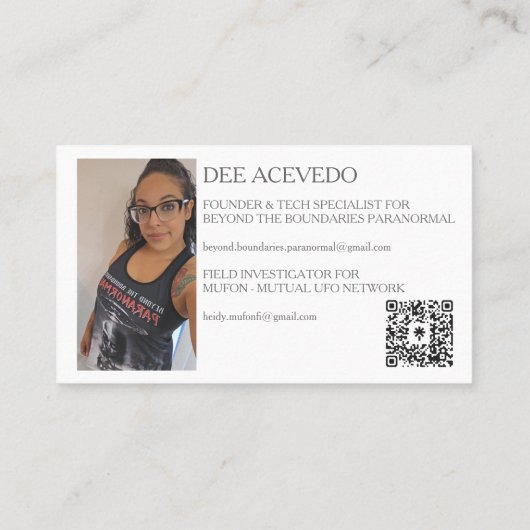 Dee Paranormal Horizontal Business Card with Photo 名刺 (裏面)