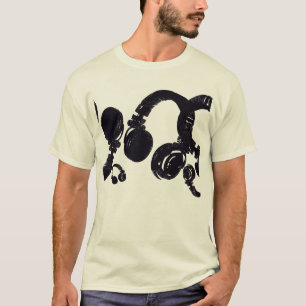 deejay dj D.J. black head-phones インスパイア. music Tシャツ