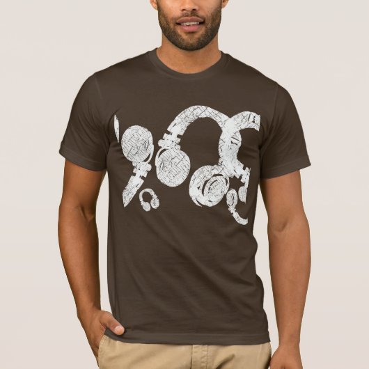 deejay dj D.J. white head/phones インスパイア. music Tシャツ (正面)