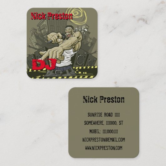 DeeJay | DJ Mix Funky Beats スクエア名刺 (正面/裏面)