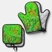 Deep abstract pot holder and oven mitt,Relaxed art 鍋つかみ&鍋敷きセット (正面/裏面)