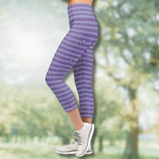 Deep Amethyst Glitter Style Horizontal Stripes  カプリレギンス