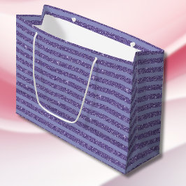 Deep Amethyst Glitter Style Horizontal Stripes  ラージペーパーバッグ