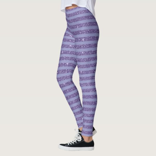 Deep Amethyst Glitter Style Horizontal Stripes  レギンス (左)