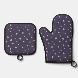 Deep Aubergine Japanese Purple Tulip Floral Patter 鍋つかみ&鍋敷きセット