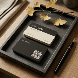 Deep Black Japandi Minimal QR Code Designer Studio 名刺