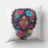 Deep Black Woman W/ Bright Flower Adorned Afro クッション (裏面)