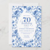 Deep Blue 70th Birthday Elegant Party Invitation 招待状 (正面)