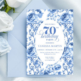 Deep Blue 70th Birthday Elegant Party Invitation 招待状