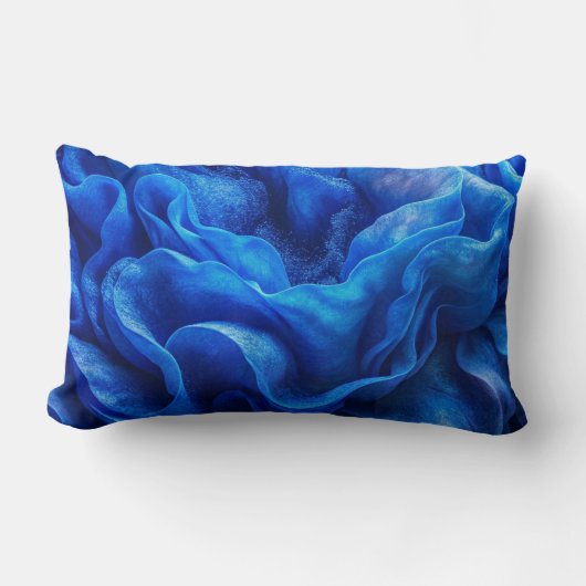 "Deep Blue Abstract Wave Lumbar Throw Pillow ランバークッション (正面)