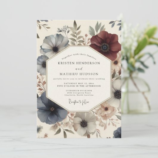 Deep Blue Bloom Romance Wedding 招待状 (スタンド正面)