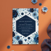 Deep Blue Botanical Bloom Wedding 招待状