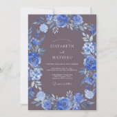 Deep Blue Botanical Flourish Wedding 招待状 (正面)