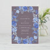 Deep Blue Botanical Flourish Wedding 招待状 (スタンド正面)