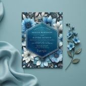 Deep Blue Botanical Opulence Wedding 招待状
