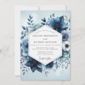 Deep Blue Botanical Whimsy Wedding 招待状 (正面)