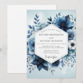 Deep Blue Botanical Whimsy Wedding 招待状 (正面/裏面)