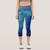 Deep Blue Decorative Leaves カプリレギンス (正面)