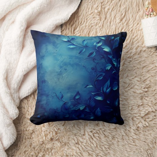 Deep Blue Decorative Leaves クッション (ブランケット)