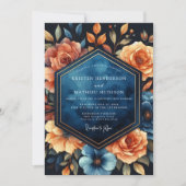 Deep Blue Floral Autumn Wedding 招待状 (正面)