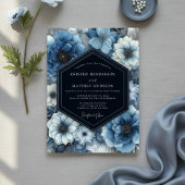 Deep Blue Floral Bloom Wedding 招待状