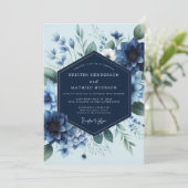 Deep Blue Floral Elegance Wedding 招待状 (スタンド正面)