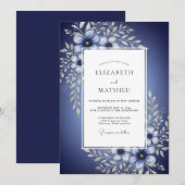 Deep Blue Floral Enchantment Wedding 招待状 (正面/裏面)