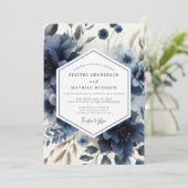 Deep Blue Floral Moody Wedding 招待状 (スタンド正面)