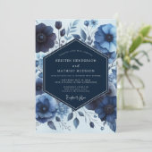 Deep Blue Floral Moody Wedding 招待状 (スタンド正面)