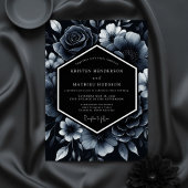 Deep Blue Floral Opulence Wedding 招待状