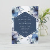Deep Blue Floral Opulent Wedding 招待状 (スタンド正面)