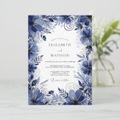Deep Blue Floral Romance Wedding 招待状 (スタンド正面)
